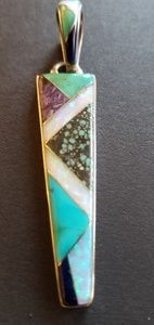 Inlaid Stone Sterling Silver Navajo Pendant